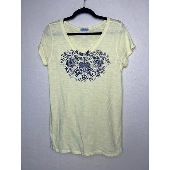 Lucky Brand Tops - Lucky Brand Women's Short Sleeve V-Neck Graphic T-Shirt Yellow Size Large